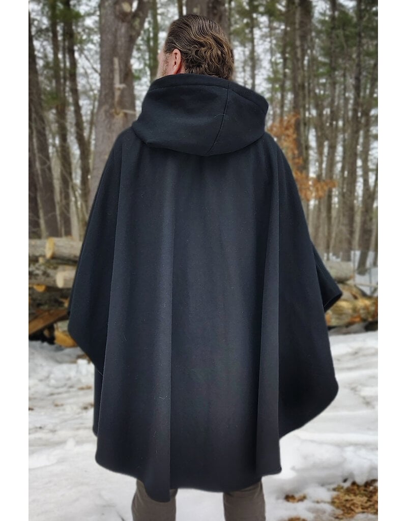 Cloakmakers.com 5957-Washable Black Wool Blend Cloak w/ Blue Velvet Hood Lining & Pockets