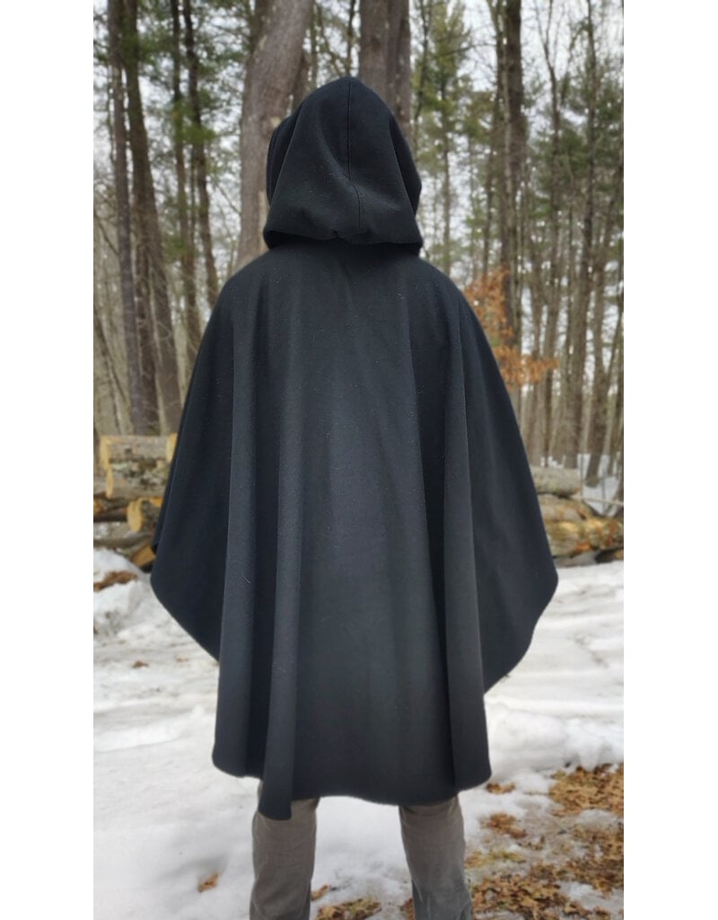 Cloakmakers.com 5957-Washable Black Wool Blend Cloak w/ Blue Velvet Hood Lining & Pockets