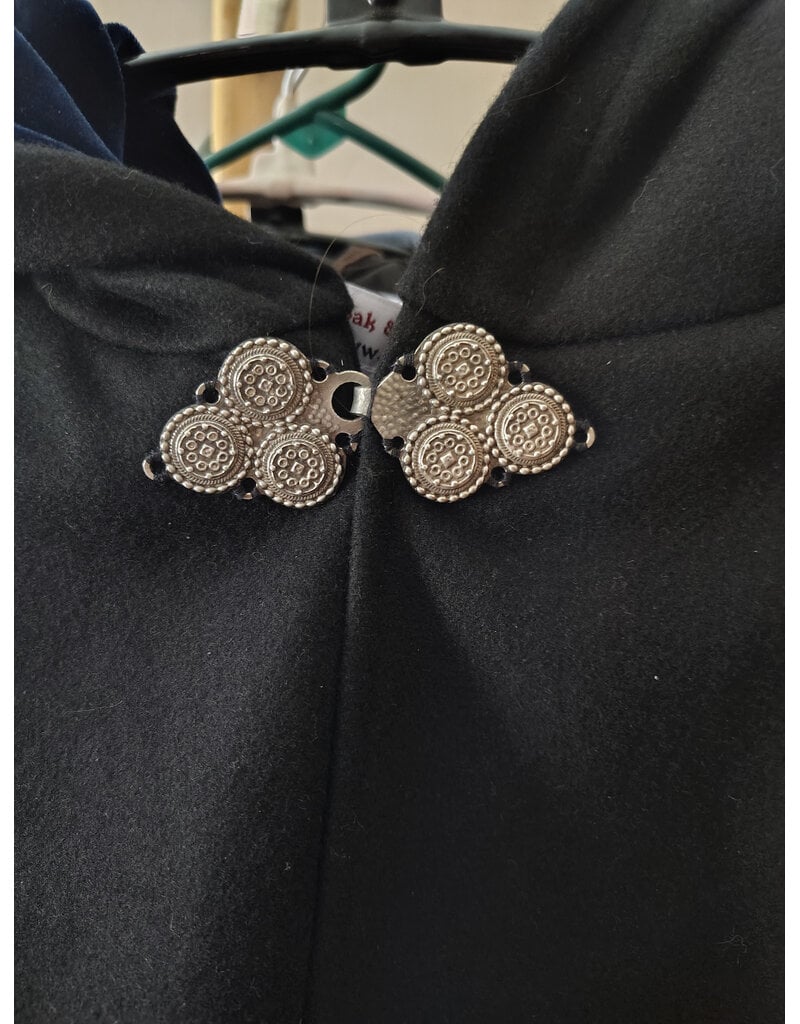 Cloakmakers.com 5957-Washable Black Wool Blend Cloak w/ Blue Velvet Hood Lining & Pockets