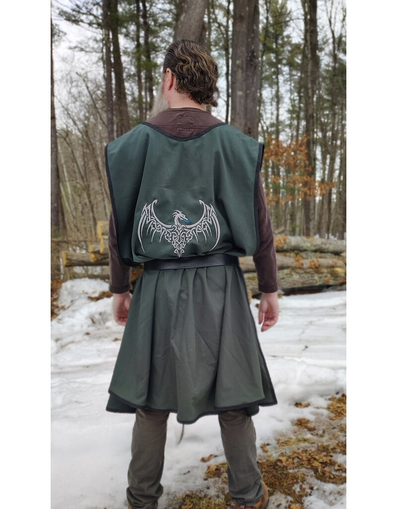 Cloakmakers.com J912-Washable Dark Green Cotton Blend Tabard w/ Silver Dragon Embroidery