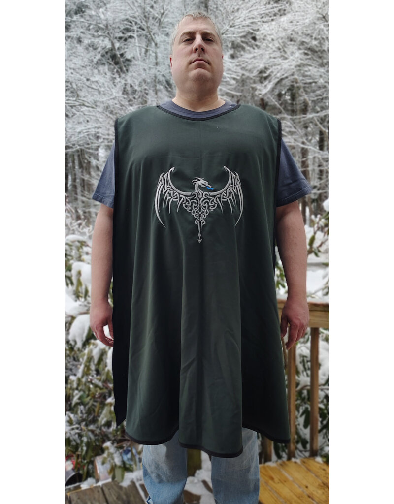 Cloakmakers.com J912-Washable Dark Green Cotton Blend Tabard w/ Silver Dragon Embroidery