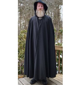 Cloakmakers.com 5959-Black Lightweight Wool Cloak w/ Dark Maroon Velvet Hood Lining & Celtic Knot Clasp
