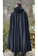 Cloakmakers.com 5959-Black Lightweight Wool Cloak w/ Dark Maroon Velvet Hood Lining & Celtic Knot Clasp