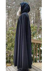 Cloakmakers.com 5959-Black Lightweight Wool Cloak w/ Dark Maroon Velvet Hood Lining & Celtic Knot Clasp