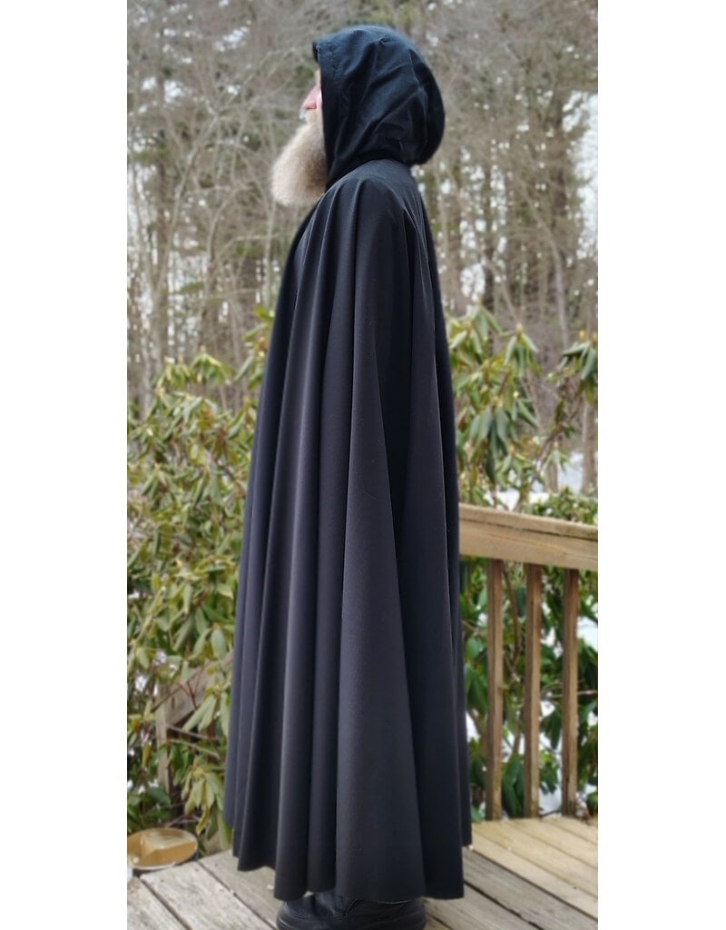 Cloakmakers.com 5959-Black Lightweight Wool Cloak w/ Dark Maroon Velvet Hood Lining & Celtic Knot Clasp