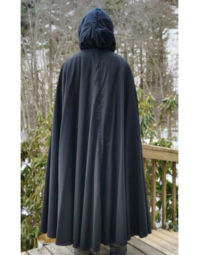 Cloakmakers.com 5959-Black Lightweight Wool Cloak w/ Dark Maroon Velvet Hood Lining & Celtic Knot Clasp