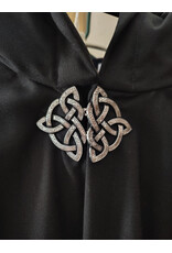 Cloakmakers.com 5959-Black Lightweight Wool Cloak w/ Dark Maroon Velvet Hood Lining & Celtic Knot Clasp