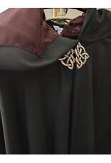 Cloakmakers.com 5959-Black Lightweight Wool Cloak w/ Dark Maroon Velvet Hood Lining & Celtic Knot Clasp