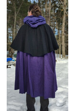 Cloakmakers.com 5961-Washable Black & Purple Wool Blend Mantle Cloak w/ Black Velvet Hood Lining & Triple Medallion Clasp