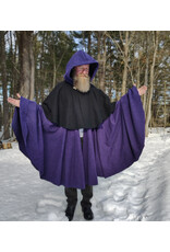 Cloakmakers.com 5961-Washable Black & Purple Wool Blend Mantle Cloak w/ Black Velvet Hood Lining & Triple Medallion Clasp
