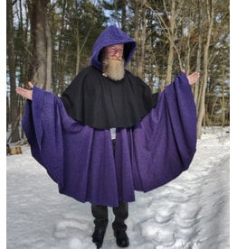 Cloakmakers.com 5961-Washable Black & Purple Wool Blend Mantle Cloak w/ Black Velvet Hood Lining & Triple Medallion Clasp