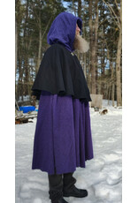 Cloakmakers.com 5961-Washable Black & Purple Wool Blend Mantle Cloak w/ Black Velvet Hood Lining & Triple Medallion Clasp