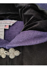 Cloakmakers.com 5961-Washable Black & Purple Wool Blend Mantle Cloak w/ Black Velvet Hood Lining & Triple Medallion Clasp