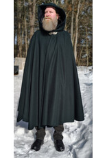 Cloakmakers.com 5962-Green Wool Blend Cloak w/ Black Velvet Hood Lining & Multi-Leaf Clasp