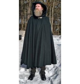Cloakmakers.com 5962-Green Wool Blend Cloak w/ Black Velvet Hood Lining & Multi-Leaf Clasp