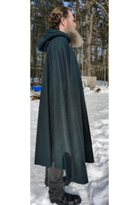 Cloakmakers.com 5962-Green Wool Blend Cloak w/ Black Velvet Hood Lining & Multi-Leaf Clasp