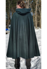 Cloakmakers.com 5962-Green Wool Blend Cloak w/ Black Velvet Hood Lining & Multi-Leaf Clasp