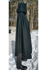 Cloakmakers.com 5962-Green Wool Blend Cloak w/ Black Velvet Hood Lining & Multi-Leaf Clasp