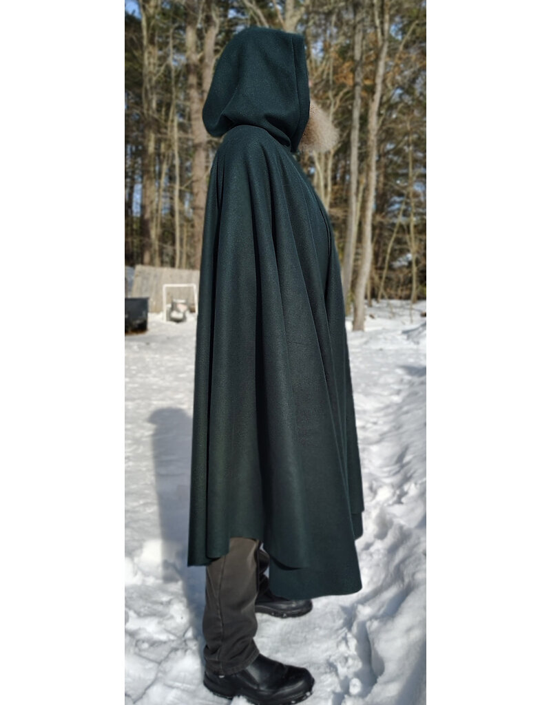 Cloakmakers.com 5962-Green Wool Blend Cloak w/ Black Velvet Hood Lining & Multi-Leaf Clasp