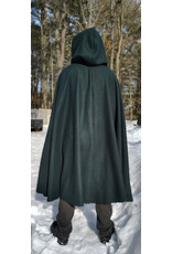 Cloakmakers.com 5962-Green Wool Blend Cloak w/ Black Velvet Hood Lining & Multi-Leaf Clasp