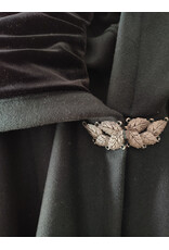 Cloakmakers.com 5962-Green Wool Blend Cloak w/ Black Velvet Hood Lining & Multi-Leaf Clasp