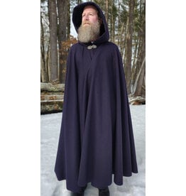 Cloakmakers.com 5963-Dark Purple Wool Cloak w/ Black Velvet Hood Lining & Gothic Rose Clasp