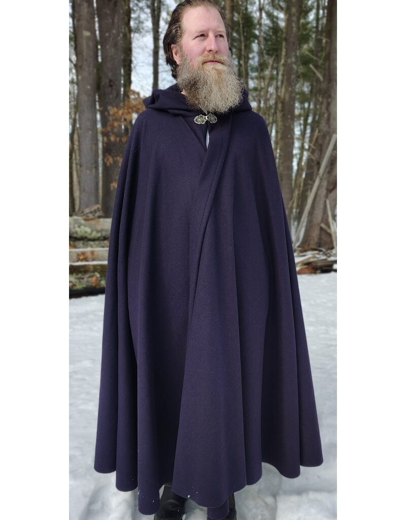 Cloakmakers.com 5963-Dark Purple Wool Cloak w/ Black Velvet Hood Lining & Gothic Rose Clasp