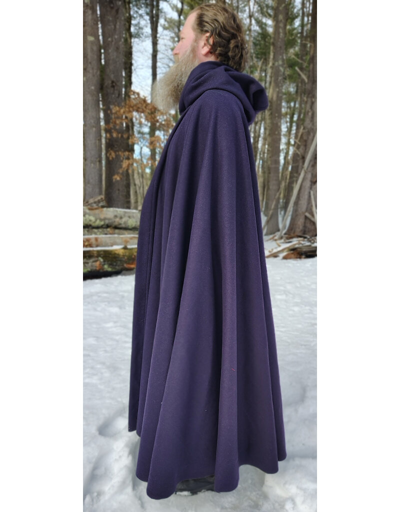 Cloakmakers.com 5963-Dark Purple Wool Cloak w/ Black Velvet Hood Lining & Gothic Rose Clasp