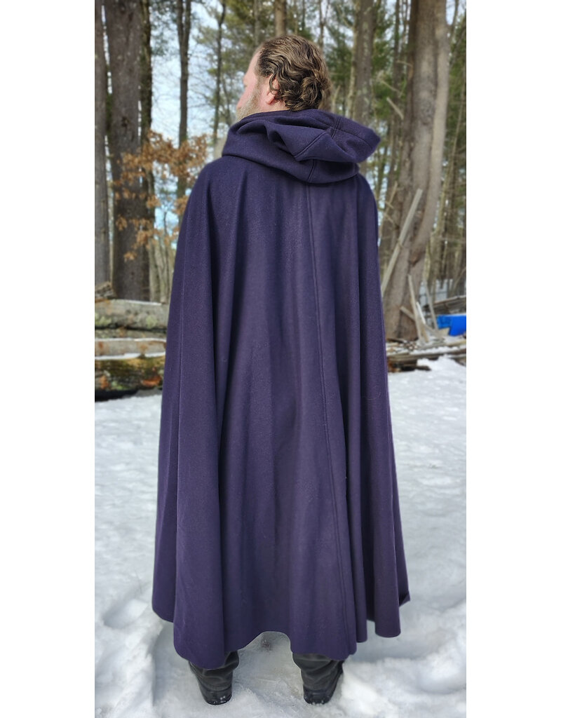 Cloakmakers.com 5963-Dark Purple Wool Cloak w/ Black Velvet Hood Lining & Gothic Rose Clasp