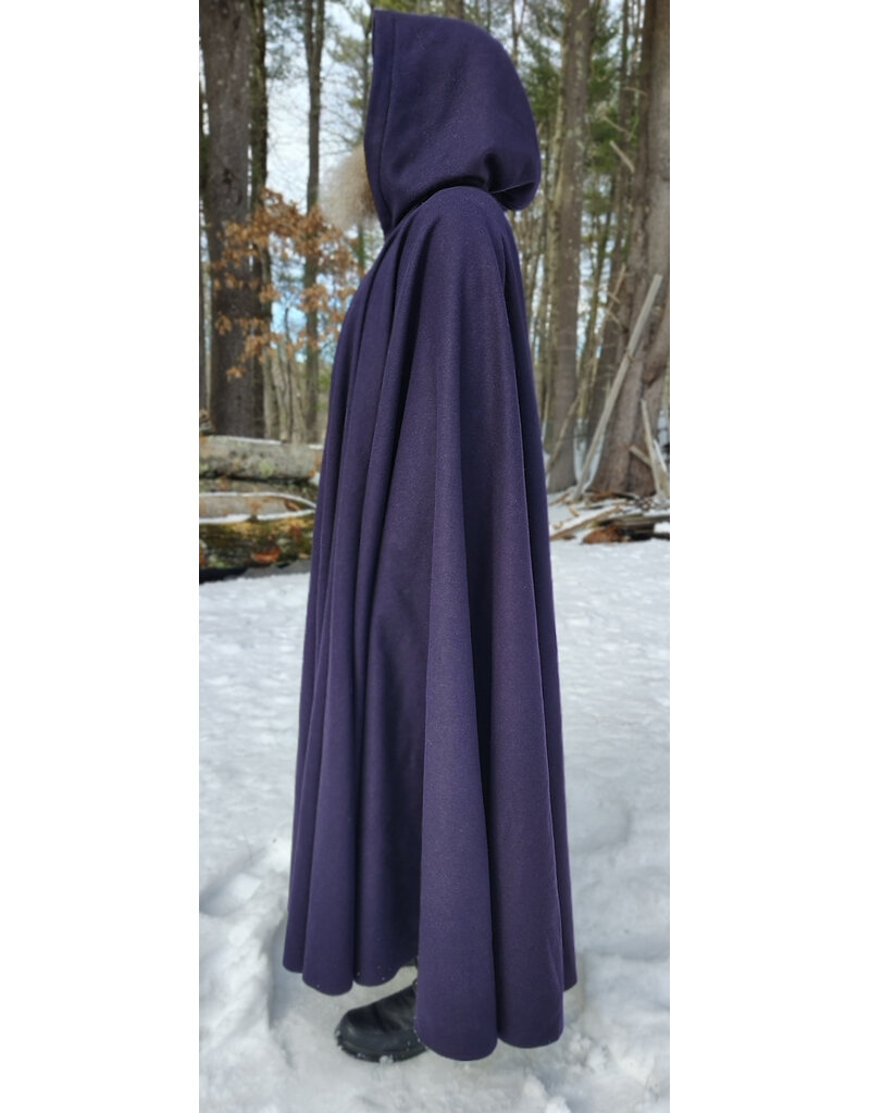 Cloakmakers.com 5963-Dark Purple Wool Cloak w/ Black Velvet Hood Lining & Gothic Rose Clasp