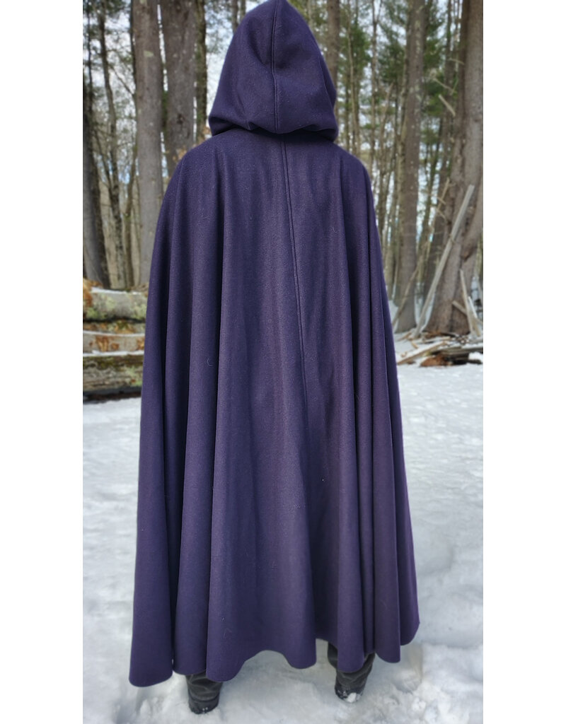 Cloakmakers.com 5963-Dark Purple Wool Cloak w/ Black Velvet Hood Lining & Gothic Rose Clasp