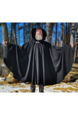 Cloakmakers.com 5964-Washable Black Wool Blend Cloak w/ Black Velvet Hood Lining & Triple Medallion Clasp
