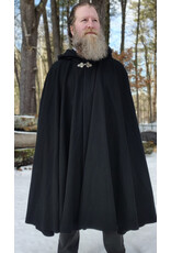 Cloakmakers.com 5964-Washable Black Wool Blend Cloak w/ Black Velvet Hood Lining & Triple Medallion Clasp