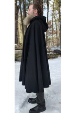 Cloakmakers.com 5964-Washable Black Wool Blend Cloak w/ Black Velvet Hood Lining & Triple Medallion Clasp