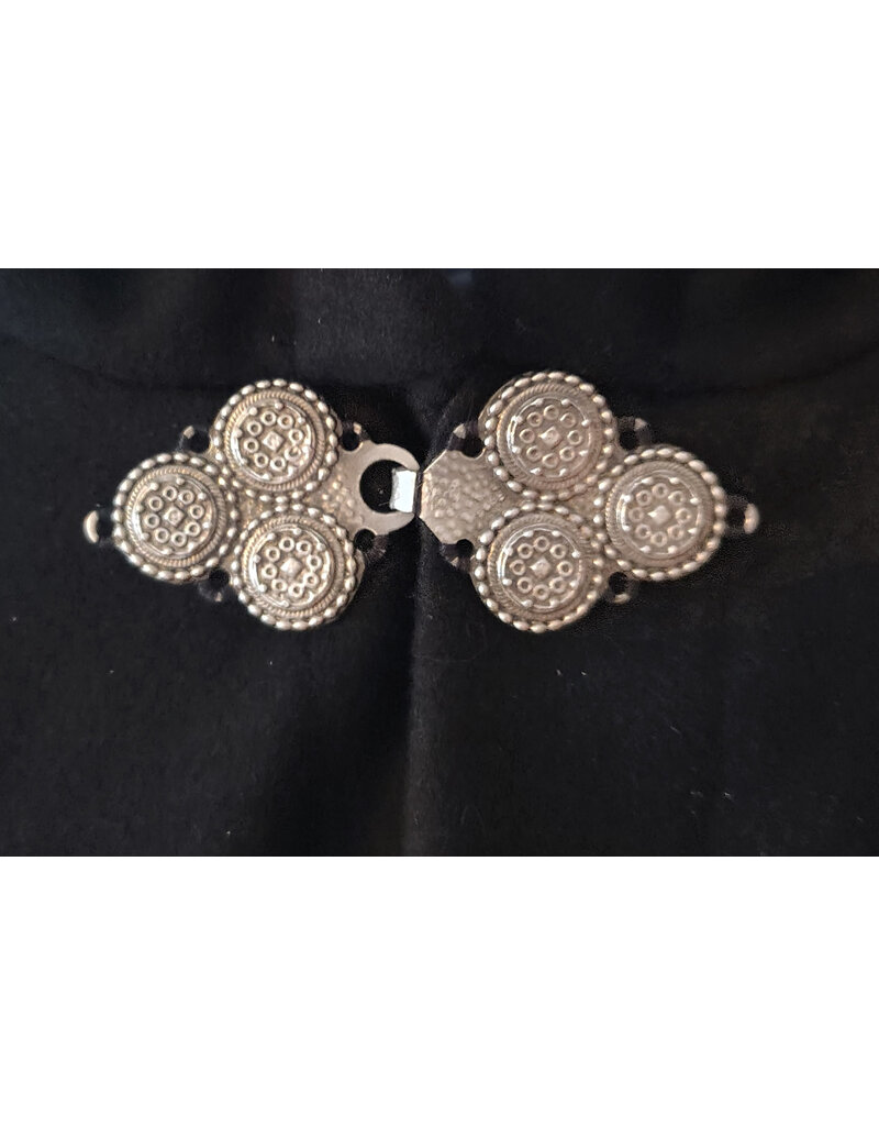 Cloakmakers.com 5964-Washable Black Wool Blend Cloak w/ Black Velvet Hood Lining & Triple Medallion Clasp
