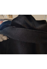 Cloakmakers.com 5964-Washable Black Wool Blend Cloak w/ Black Velvet Hood Lining & Triple Medallion Clasp