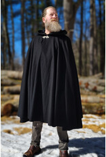 Cloakmakers.com 5964-Washable Black Wool Blend Cloak w/ Black Velvet Hood Lining & Triple Medallion Clasp