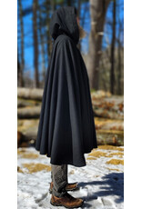 Cloakmakers.com 5964-Washable Black Wool Blend Cloak w/ Black Velvet Hood Lining & Triple Medallion Clasp