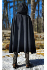 Cloakmakers.com 5964-Washable Black Wool Blend Cloak w/ Black Velvet Hood Lining & Triple Medallion Clasp