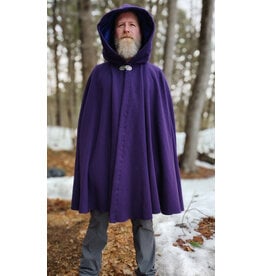 Cloakmakers.com 5966-Washable Rich Purple Wool Cloak w/ Deep Blue Velvet Hood Lining & Gothic Rose Clasp
