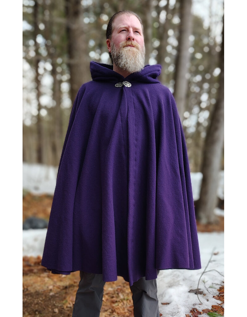 Cloakmakers.com 5966-Washable Rich Purple Wool Cloak w/ Deep Blue Velvet Hood Lining & Gothic Rose Clasp