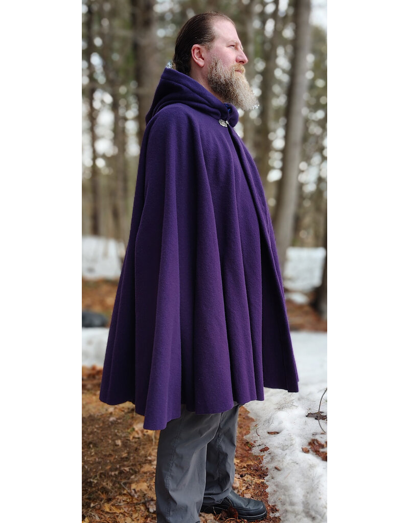 Cloakmakers.com 5966-Washable Rich Purple Wool Cloak w/ Deep Blue Velvet Hood Lining & Gothic Rose Clasp