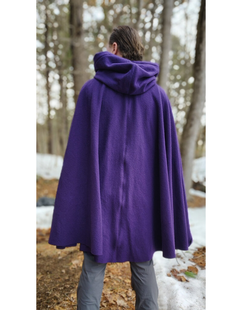 Cloakmakers.com 5966-Washable Rich Purple Wool Cloak w/ Deep Blue Velvet Hood Lining & Gothic Rose Clasp