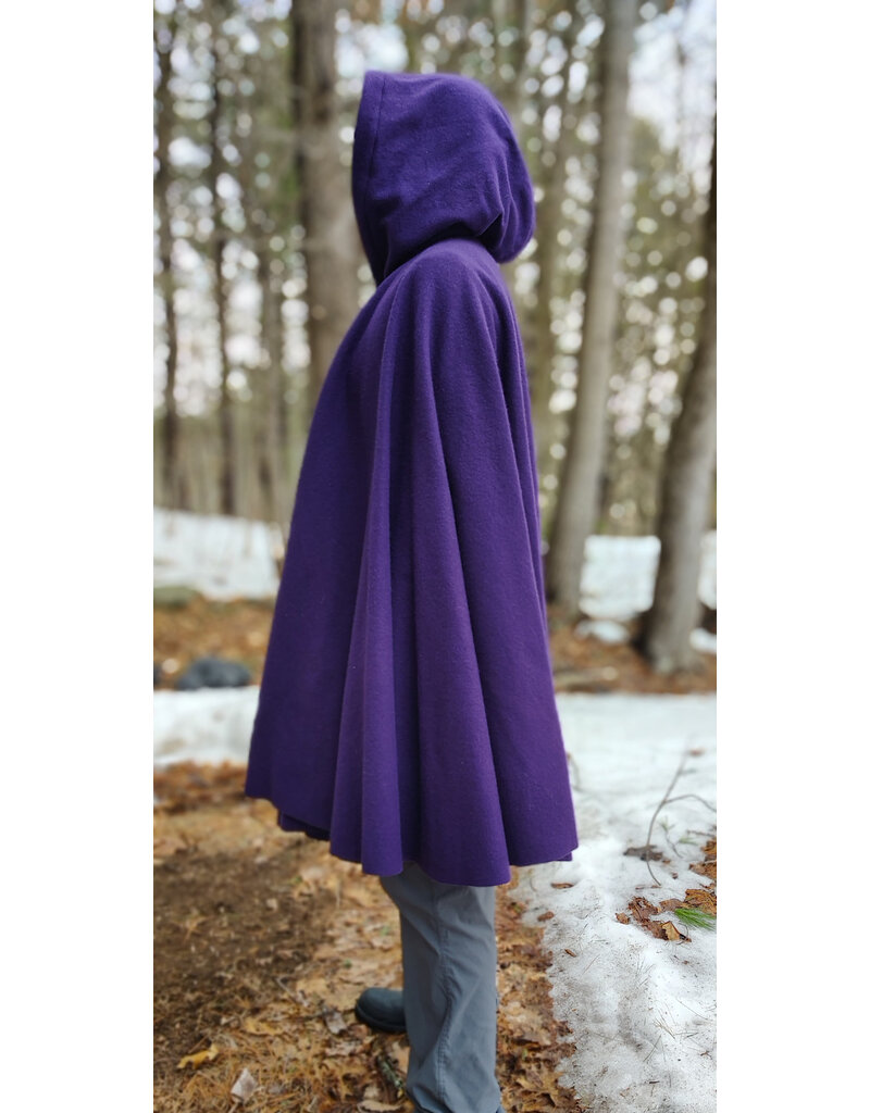 Cloakmakers.com 5966-Washable Rich Purple Wool Cloak w/ Deep Blue Velvet Hood Lining & Gothic Rose Clasp