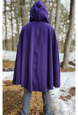 Cloakmakers.com 5966-Washable Rich Purple Wool Cloak w/ Deep Blue Velvet Hood Lining & Gothic Rose Clasp