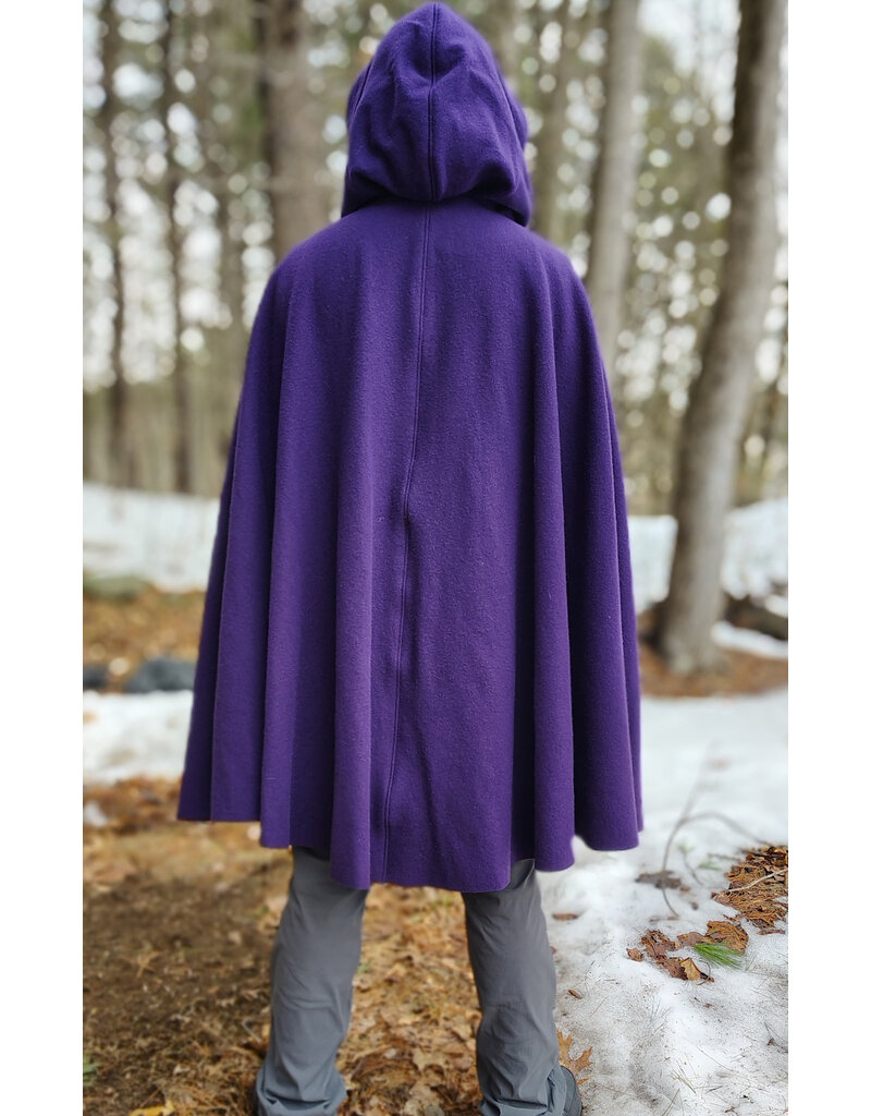Cloakmakers.com 5966-Washable Rich Purple Wool Cloak w/ Deep Blue Velvet Hood Lining & Gothic Rose Clasp