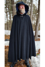 Cloakmakers.com 5967-Washable Heathered Black Novelty Weave Cloak w/ Deep Blue Velvet Hood Lining & Silver Tone Clasp