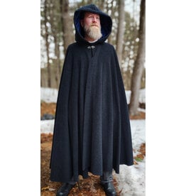 Cloakmakers.com 5967-Washable Heathered Black Novelty Weave Cloak w/ Deep Blue Velvet Hood Lining & Silver Tone Clasp