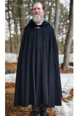 Cloakmakers.com 5967-Washable Heathered Black Novelty Weave Cloak w/ Deep Blue Velvet Hood Lining & Silver Tone Clasp