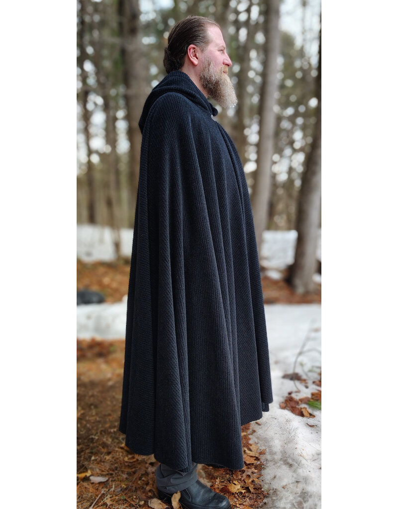 Cloakmakers.com 5967-Washable Heathered Black Novelty Weave Cloak w/ Deep Blue Velvet Hood Lining & Silver Tone Clasp